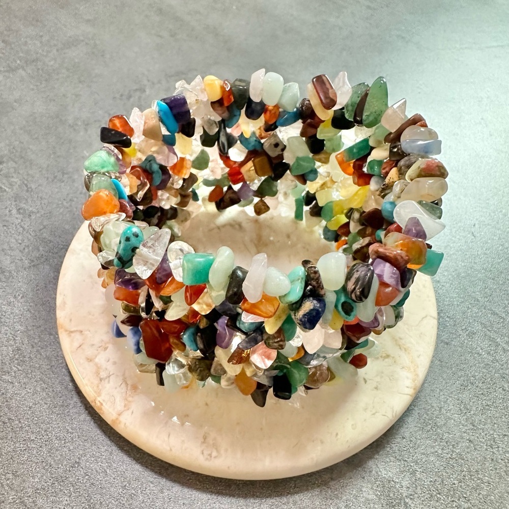 Multi Colored Gemstone Crystal Wide Stretch Bracelet